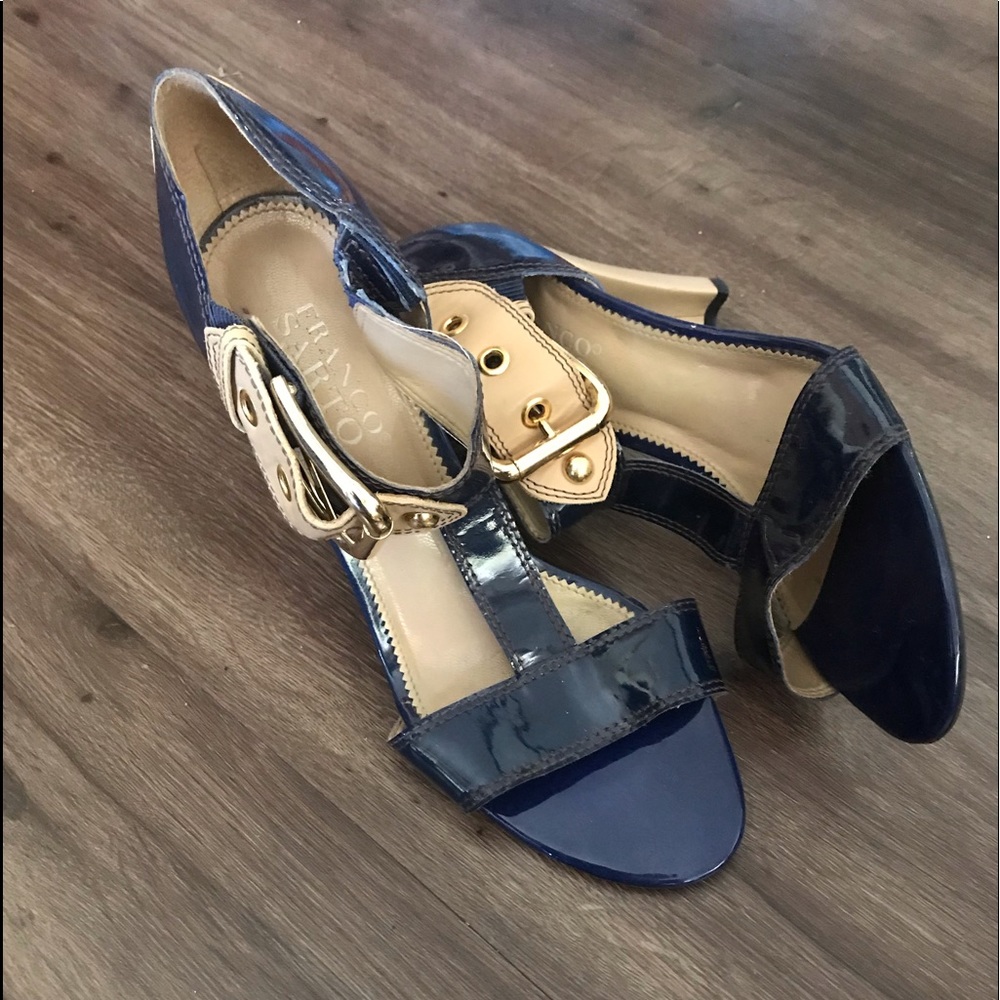 Franco Sarto blue and beige high heel